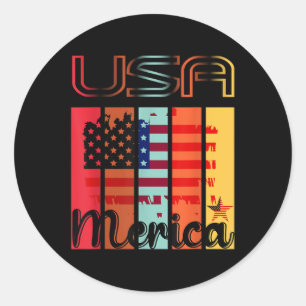 Memorial Day Usa Merica Flag  Classic Round Sticker