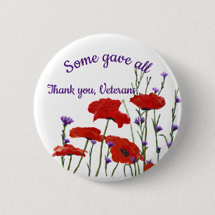 Memorial Day, Veterans Day Red Poppies 2 Inch Round Button