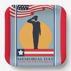 Memorial Day Vintage Typography Patriotic Cool  Paper Plate