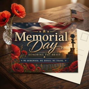 Memorial Day We Remember Honour Thank Gold Poppies Postcard