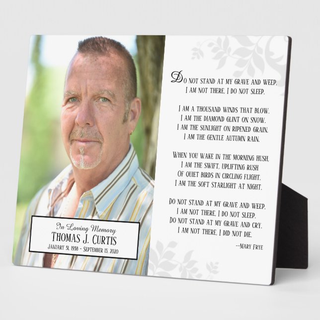 Memorial Don't Stand at My Grave and Weep Plaque (Side)