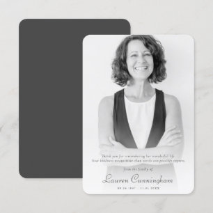 Memorial Elegant Chic  Modern Simple Custom Photo Thank You Card