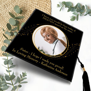 Memorial Elegant Gold Stars Graduate Custom Photo Graduation Cap Topper