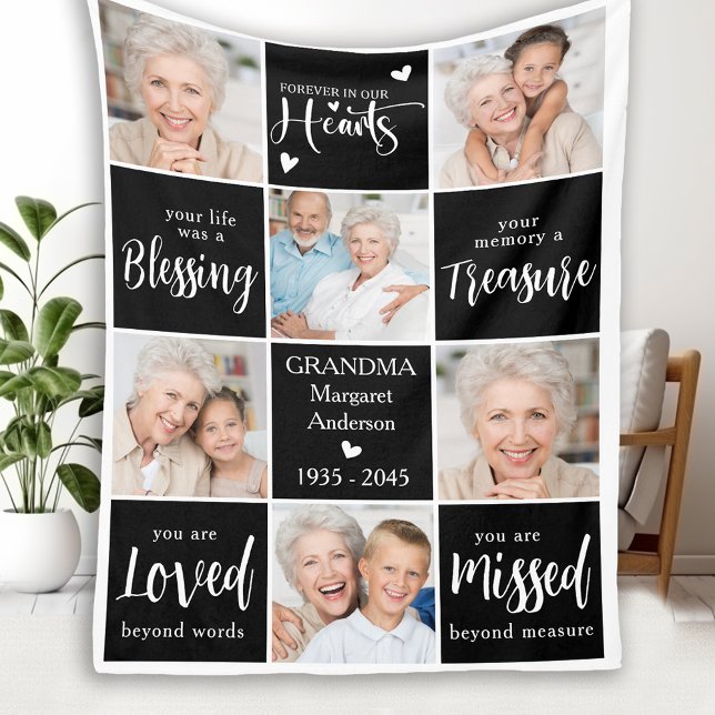 Memorial Elegant Personalized Poem 6 Photo Collage Fleece Blanket (Creator Uploaded)