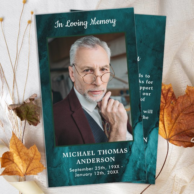 Memorial Emerald Green Marble Funeral Thank You Card (Creator Uploaded)