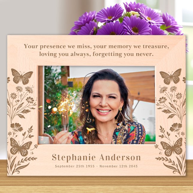 Memorial Floral Butterfly Wood Picture Remembrance Etched Frames (Creator Uploaded)