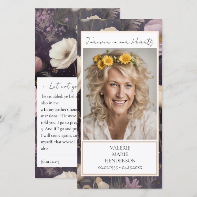 Memorial Floral Photo Funeral Keepsake Thank You Card (Front/Back)