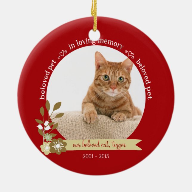 Memorial for pet at Christmas custom photo name Ceramic Ornament (Back)