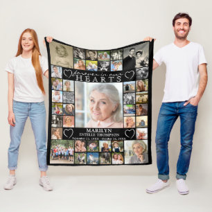 Memorial FOREVER IN OUR HEARTS 40 Photo Collage Fleece Blanket