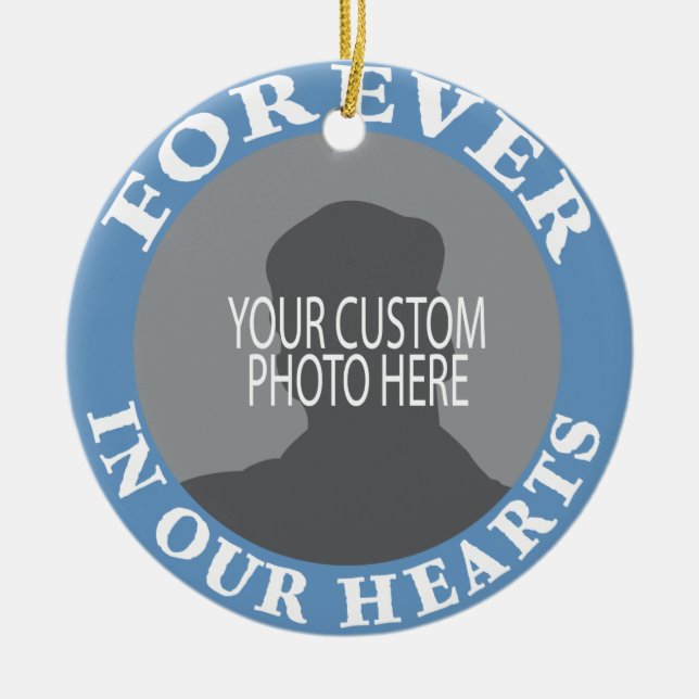 Memorial Forever in our Hearts custom photo Ceramic Ornament (Front)
