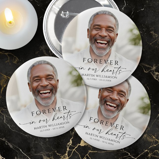 Memorial Forever in Our Hearts Photo Personalized 2 Inch Round Button (Creator Uploaded)