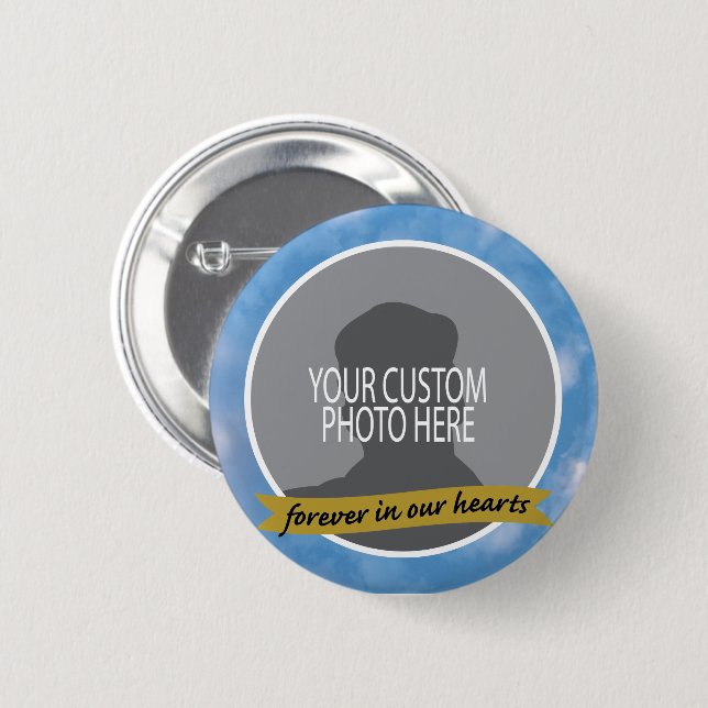 Memorial Forever with sky border custom photo 2 Inch Round Button (Front & Back)
