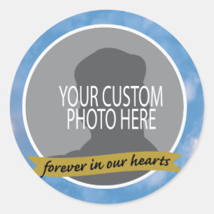 Memorial Forever with sky border custom photo Classic Round Sticker