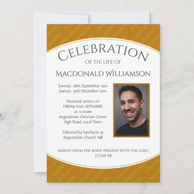 Memorial Funeral CELEBRATION OF LIFE Photo Invitation (Front)