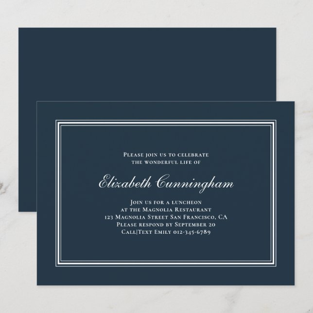 Memorial Funeral Classic and Simple Elegant Invitation (Front/Back)