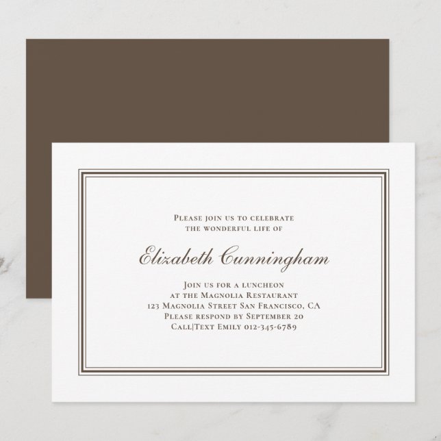 Memorial Funeral Classic and Simple Elegant Invitation (Front/Back)