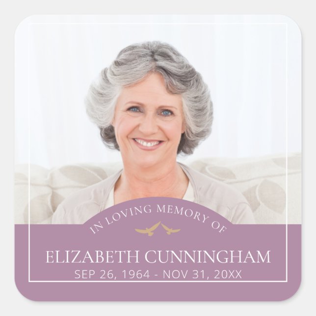 Memorial Funeral Classic Birds Photo Square Sticker (Front)