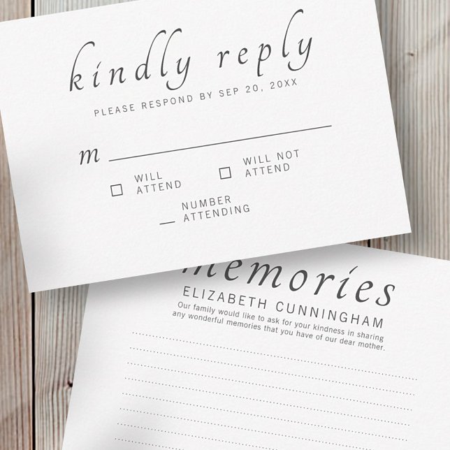 Memorial Funeral Classic Memories Kindly Reply RSVP Card (Creator Uploaded)