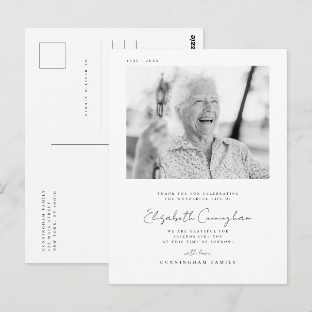 Memorial Funeral Elegant Simple Modern Chic Photo Postcard (Front/Back)