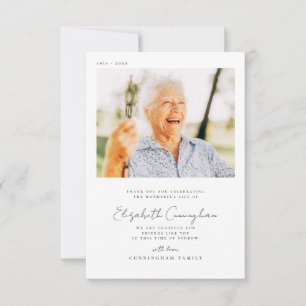 Memorial Funeral Elegant Simple Modern Chic Photo Thank You Card
