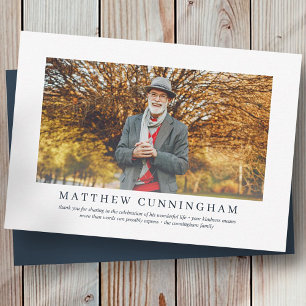 Memorial Funeral For Him   Elegant Modern Photo Thank You Card