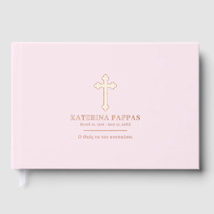 Memorial Funeral Greek Orthodox Pink Rose Gold Guest Book
