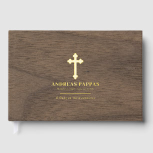 Memorial Funeral Greek Orthodox Wood Gold Guest Book
