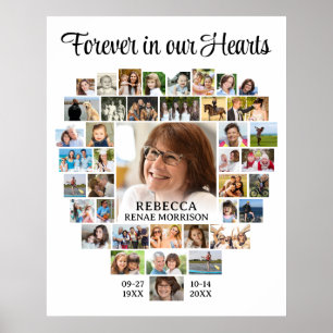 Memorial Funeral Heart Shaped 40 Photo Collage Poster