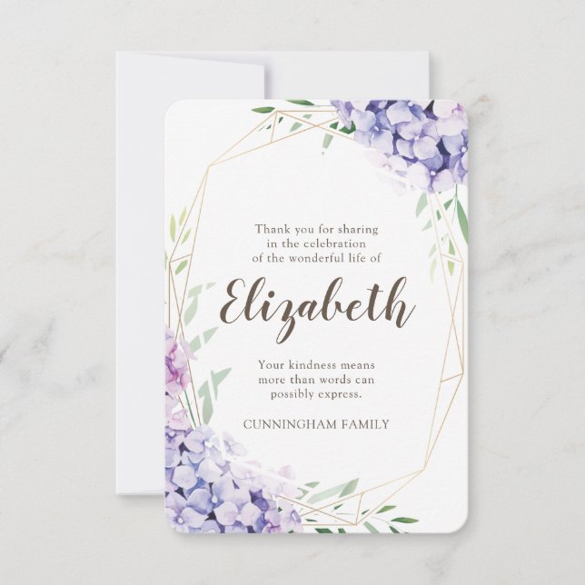 Memorial Funeral Hydrangea Floral Geometric Thank You Card (Front)