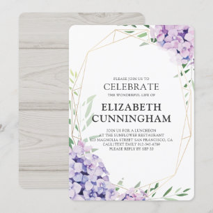 Memorial Funeral Hydrangea Lilac Floral Geometric Invitation