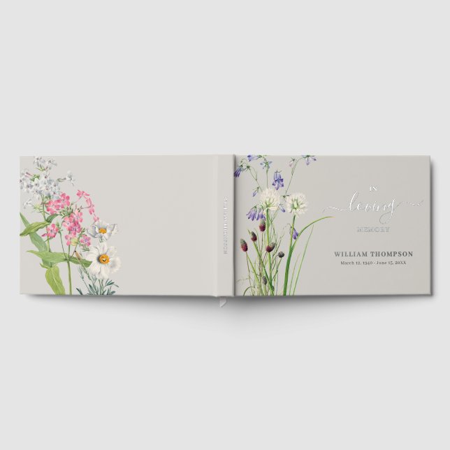 Memorial Funeral In Loving Memory Wildflowers Guest Book (Full)