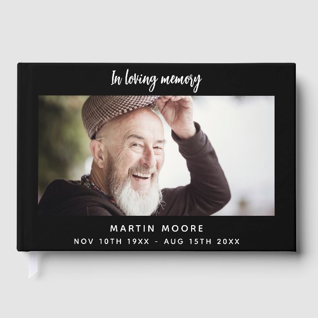 Memorial funeral loving memory black photo guest book (Front)