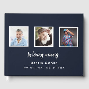 Memorial funeral loving memory blue photo collage guest book