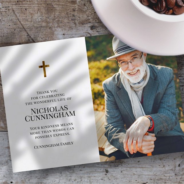 Memorial Funeral Modern and Simple Cross Photo Thank You Card (Creator Uploaded)