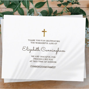 Memorial Funeral Modern And Simple Gold Cross Thank You Card