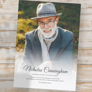 Memorial Funeral Modern Classic Simple Photo Thank You Card