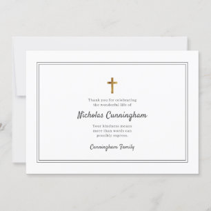 Memorial Funeral Modern Cross Simple Frame Thank You Card
