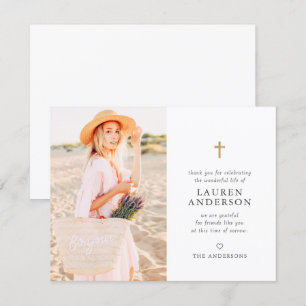 Memorial Funeral Modern Simple Chic Gold Cross Thank You Card