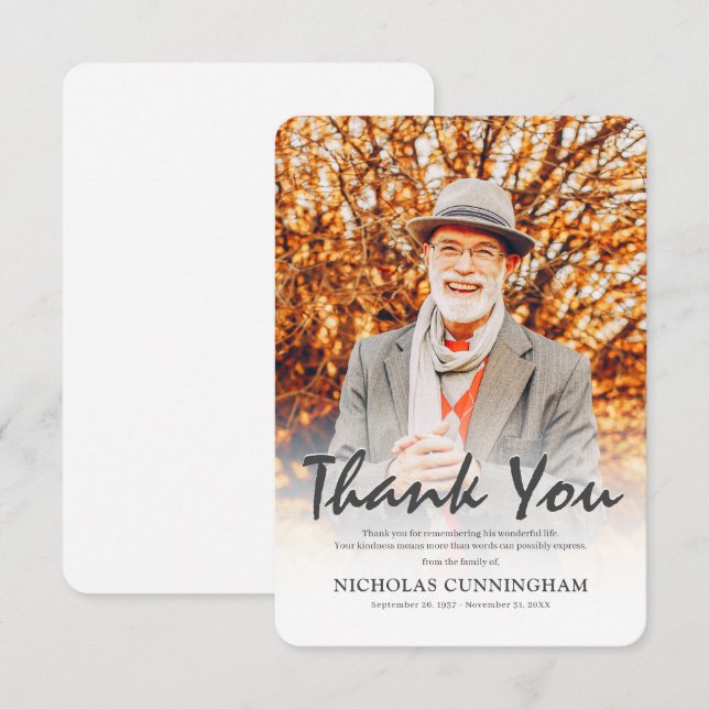 Memorial Funeral Modern Simple Custom Photo Thank You Card (Front/Back)