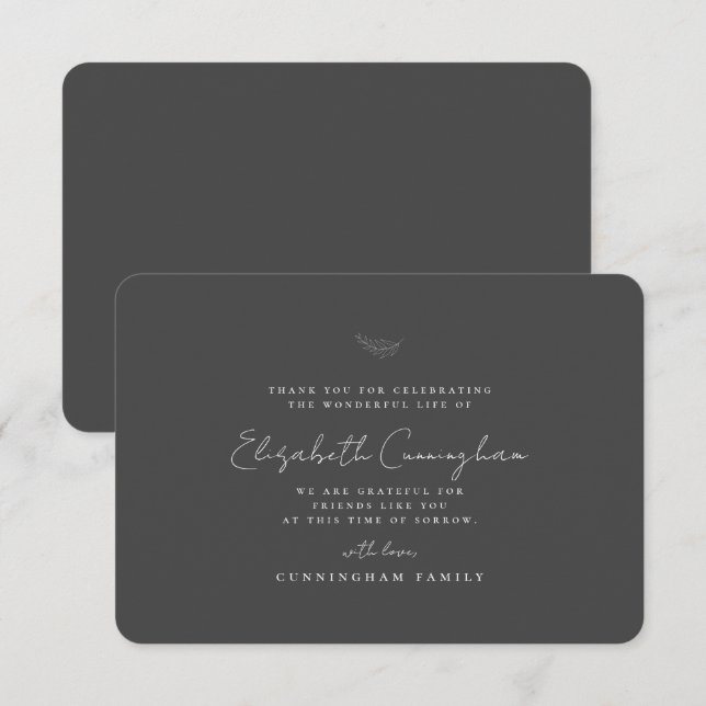 Memorial Funeral Modern Simple Elegant Chic Thank You Card (Front/Back)
