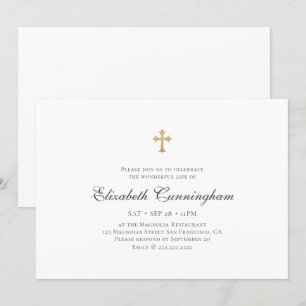 Memorial Funeral Modern Simple Faux Gold Cross Invitation
