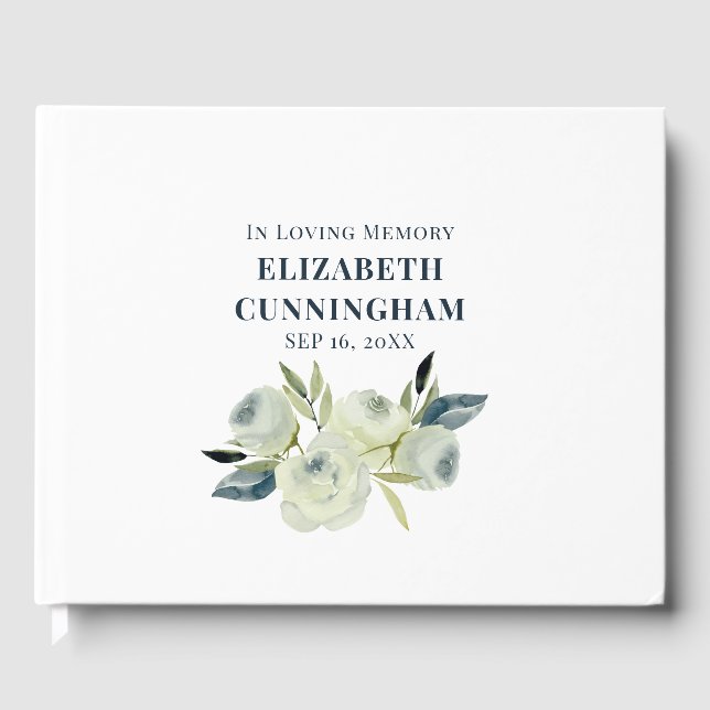Memorial Funeral Modern Watercolor Floral Guest Book (Front)