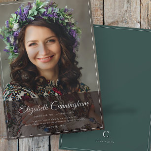Memorial Funeral Monogram Modern Classic Photo Thank You Card