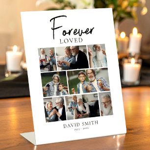 Memorial Funeral Photo Collage, Forever Loved Pedestal Sign