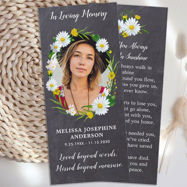 Memorial Funeral Prayer Card Bookmark Photo Floral (Creator Uploaded)