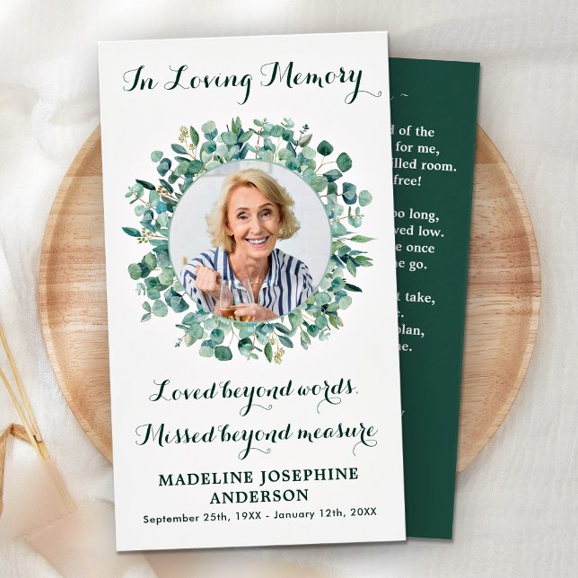 Memorial Funeral Prayer Card Eucalyptus Greenery  (Creator Uploaded)