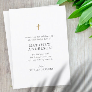 Memorial Funeral Rest In Peace Modern Simple Cross Thank You Card