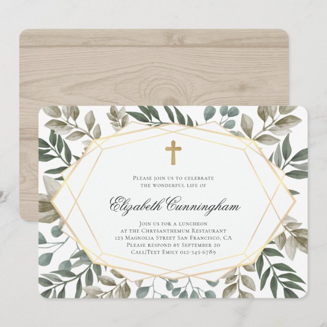 Memorial Funeral Rustic Watercolor Foliage Invitation (Front/Back)