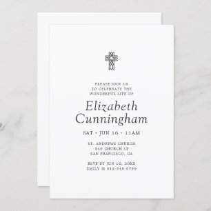 Memorial Funeral Simple Minimalist Ornate Cross Invitation
