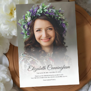 Memorial Funeral Simple Modern Classic Photo Thank You Card